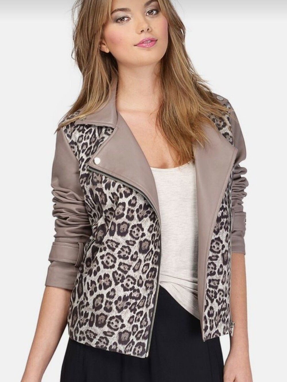 Nwt Faux Leather Taupe Leopard Print Moto Jacket Women Grunge Rock 90s 2000s